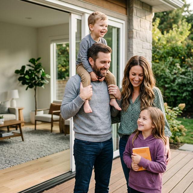Happy family laughing outdoors
